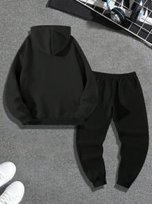 Manfinity EMRG Men's Cartoon Graphic Long Sleeve Hoodie And Drawstring Jogger Pants Set With Pockets, Casual Going Out Track Suit