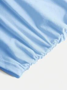 SHEIN Girlism Tween Girls' Casual Short Sleeve T-Shirt With Side Pleats And Hair Tie, Round Neck