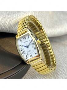 1pc Couple's Roman Scale Elastic Band Quartz Watch, Fashionable Women's Stretch Wrist Watch, Cross-Border Popular Item