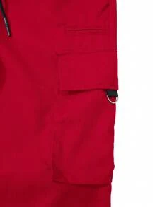 Manfinity Homme Quần Cargo đơn giản, màu trơn, thường ngày cho nam, mùa thu - Màu Đỏ Sâu - Xem 5