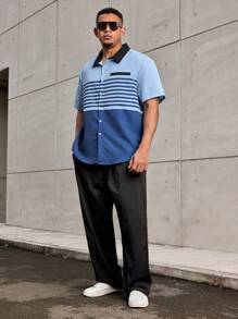 Manfinity Homme Camisa de verano para hombre con estampado de rayas y mangas cortas