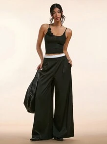 Forever 21 Work Women Wide Leg Women Pants Fall Pants - Black - View 3