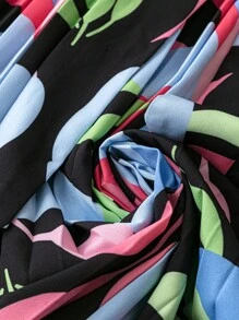 SHEIN Clasi 加大碼細肩帶無袖全印花裙，腰部帶帶和褶皺邊緣設計