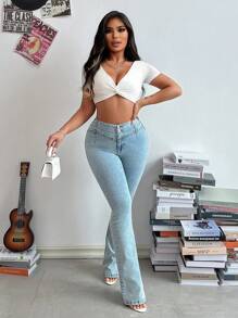 SHEIN SXY Damskie jeansy z rozszerzanymi nogawkami i wysokim stanem