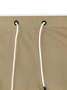 Manfinity Homme 男士夏季休闲宽松短裤，斜口袋，抽绳腰带 - 卡其色 - 查看 4