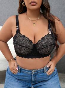 Plus Size Nữ Khâu Ren In Hoa Áo Lót Có Dây, 1 PC - Nhiều màu - Xem 5