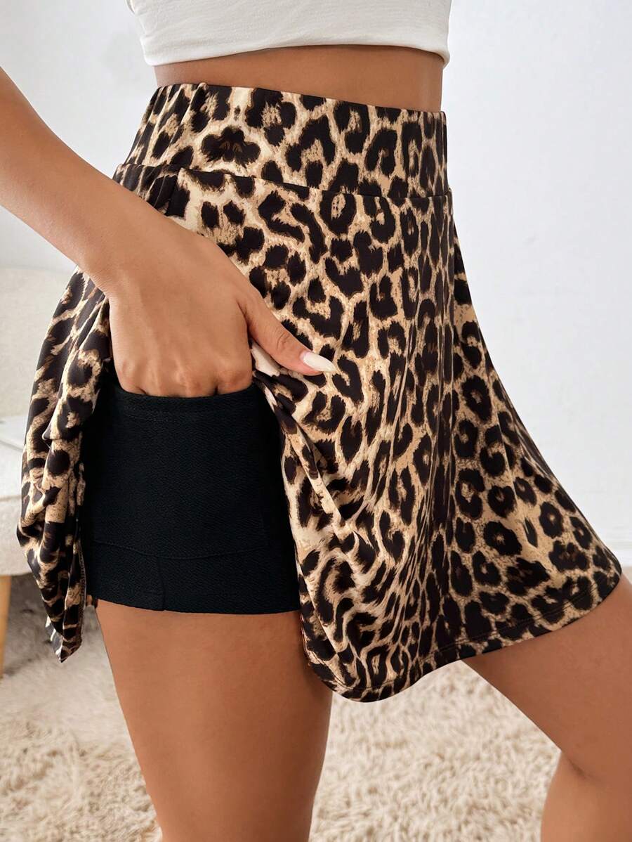 SHEIN Essnce Women's Double-Layer Design Leopard Print Shorts With Pockets And Elastic Waistband, Casual & Great For Vacation  Back To School Clothes  Fall Women Clothes  Teacher Outfits  Leggings  Tights  Women Pants  Fall Clothes  Halloween Costume  Leopard Pants  Leopard Skirt  Casual Women Dresses - Multicolor - View 1