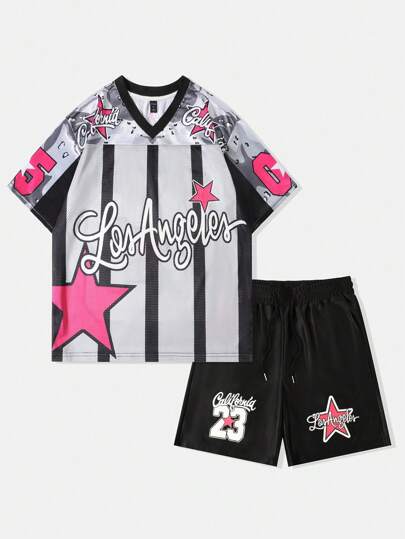 Street Life Set di maglietta sportiva con tessuto lucido e rete a contrasto per uomo