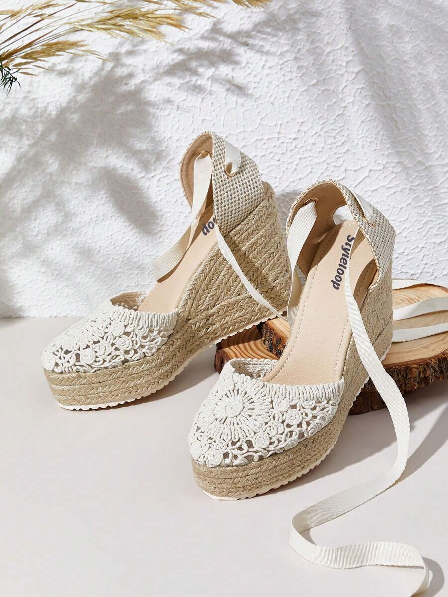 Styleloop Women's Woven Rope Platform Wedge Sandals, Boho Style, Retro American Western Music Festival Party Outfit - Apricot - View 1