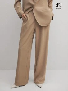 BizChic 女士清爽长袖纽扣口袋衬衫直筒舒适长裤套装商务休闲女装秋季女装 - 棕色 - 查看 6