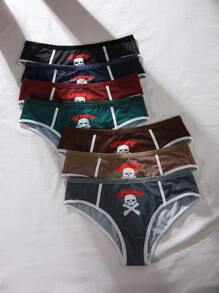 7pcs Skull Print High Elasticity Comfortable Triangle Underwear Set - Multicolor - View 1