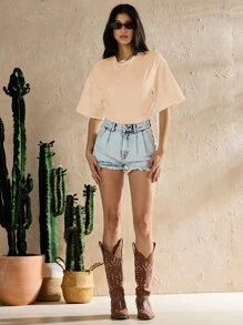 Forever 21 Nuevo diseño casual de camiseta de manga corta en formato de body para verano - Albaricoque - Ver 5