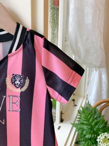 Fashionable Striped Digital Printed Short Sleeve Dress For Baby Girls, Summer - Multicolor - View 4