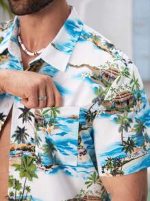 ResortEase Men's Plus Size Vacation Shirt With Turn-Down Collar - Blue - View 3