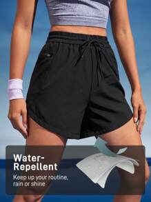 In My Nature Letter Graphic Drawstring Waist Outdoor Shorts - Black - View 3