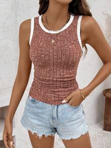 SHEIN LUNE Women's Raw-Edge Tank Top With Slit Seam And Pleats - Dusty Pink - View 4