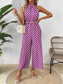 Chiquease Women's Green Polka Dot Slim Fit Jumpsuit - Pink - View 6