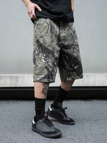 Manfinity LEGND Men Slant Pocket Graphic Print Denim Shorts - Multicolor - View 8
