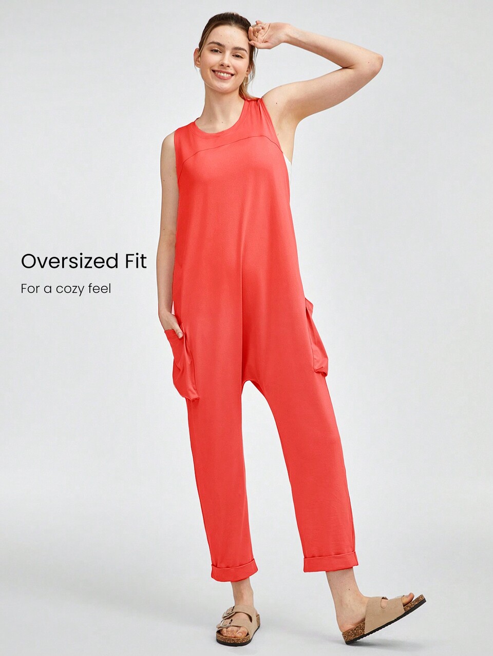 CloudKnit Oversized Twisted-Back Jumpsuit With Side Pockets Daily Casual