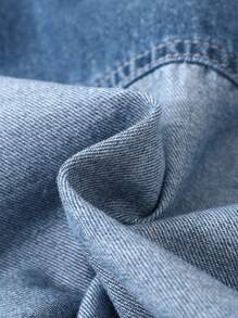 SHEIN Camisa vaquera azul de manga larga suave de color parche casual linda para niños pequeños, ropa de vuelta al colegio - Azul lavado medio - Ver 4