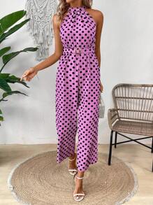 Chiquease Women's Green Polka Dot Slim Fit Jumpsuit - Pink - View 3