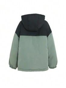 FRIFUL Áo khoác trùm đầu in chữ màu khối rộng rãi ấm áp thường ngày cho nữ mùa đông - màu xanh lá - Xem 10