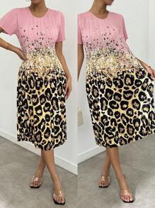 SHEIN LUNE Women's Pleated High Elasticity Printed Dress - Pink - View 7