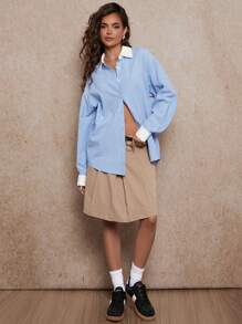 Forever 21 Falda caqui de regreso a la escuela para mujeres en otoño e invierno