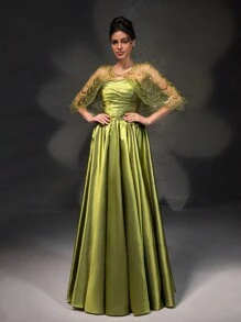 Novo conjunto de vestido elegante e vestido longo com xale de renda verde-oliva - Verde Oliva - Visão 3