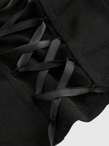 SHEIN MOD Camiseta de manga larga de corte semitransparente con pliegues en el pecho y mangas acampanadas en talla grande para mujer, con costuras negras