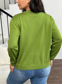 SHEIN Frenchy Áo len cardigan cổ chữ V tay dài cài nút cỡ lớn màu trơn tối giản quyến rũ thời trang, mùa đông - màu xanh lá - Xem 2