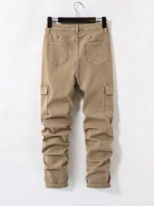 SHEIN Teen Boy Khaki Comfortable And Refreshing Dark Wash Design Elasticity Denim Skinny Pants For Dailywear - Khaki - View 2