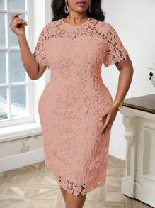 SHEIN Lady Elegant Plus Size Women's Summer Clothes, Exquisite Vacation Dress - Pink - View 3