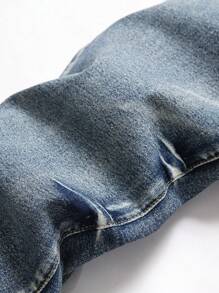 男士簡約日常固色修身牛仔褲 - 中等水洗藍 - 查看 5