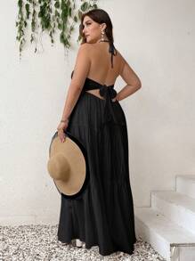 SHEIN CURVE+ 大码女式雪纺露背长款秋千连衣裙，白色，适合度假、婚礼、郊游、海滩约会波西米亚风度假