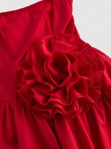 SHEIN MOD 女士大号 3D 花卉露肩鸡尾酒会礼服、红色短款派对礼服、返校节礼服、秋季礼服 - 紅色 - 查看 3