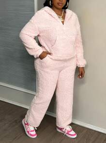 Slaydiva Women's Basic Hooded Cropped Casual Sports Set - Pink - View 6