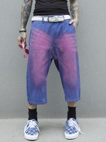 Manfinity Roghcode Men Slant Pocket Denim Shorts Without Belt - Medium Wash - View 6