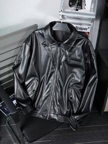 Manfinity LEGND Men Zip Up PU Leather Jacket - Black - View 1