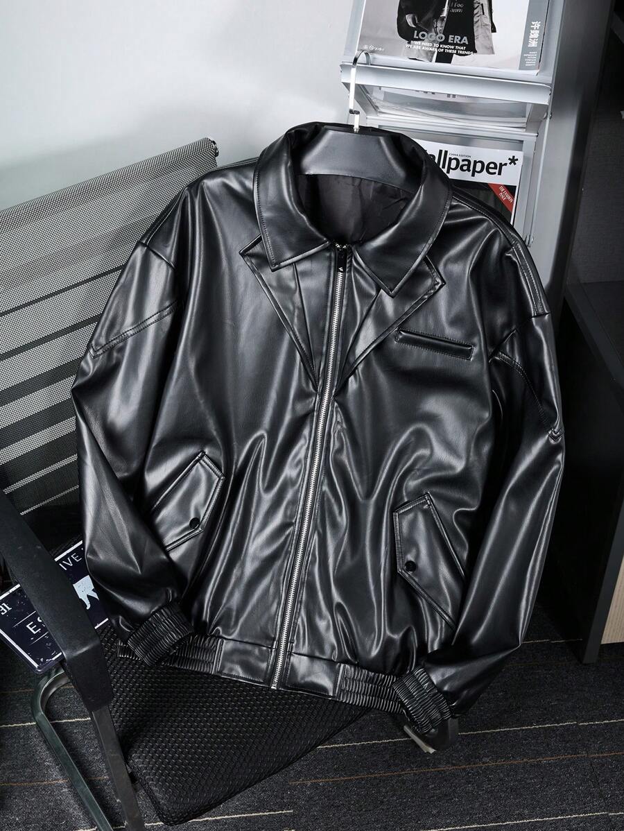 Manfinity LEGND Men Zip Up PU Leather Jacket - Black - View 1