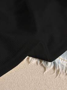 SHEIN Unity Áo thun nữ cổ tròn phối ren có tay loe hình sò thanh lịch - màu đen - Xem 4