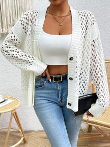 SHEIN LUNE Ladies' Simple Solid Color Daily Long Sleeve Cardigan - Beige - View 1