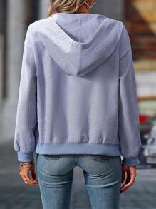 Chiquease 蓝色条纹印花拉链连帽长袖夹克 - 彩色 - 查看 2