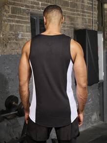 Manfinity Fitness Camiseta de tirantes de estilo boyfriend para hombres con gráfico de letras y panel de contraste, ropa deportiva para el gimnasio para hombres - Multicolor - Ver 2