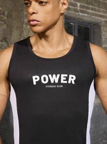 Manfinity Fitness Camiseta de tirantes de estilo boyfriend para hombres con gráfico de letras y panel de contraste, ropa deportiva para el gimnasio para hombres - Multicolor - Ver 4