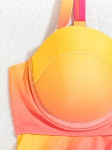 SHEIN Swim Traje de baño de tiras en color degradado para mujer, protegido por derechos de autor - Multicolor - Ver 5