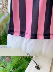 Fashionable Striped Digital Printed Short Sleeve Dress For Baby Girls, Summer - Multicolor - View 6