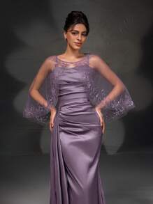 New Arrival Romantic Purple Lace Shawl Elegant Cami Dress Formal Dress Set - Mauve Purple - View 6
