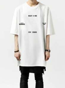 Manfinity Roghcode Herren Lässiges Crew Neck T-Shirt mit Buchstaben Aufdruck, kurzen Ärmeln und Oversized Passform für den Schulstart im Sommer