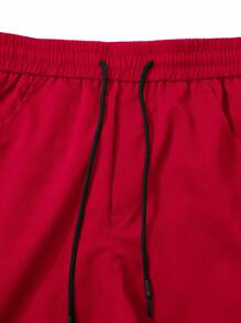 Manfinity Homme Quần Cargo đơn giản, màu trơn, thường ngày cho nam, mùa thu - Màu Đỏ Sâu - Xem 4